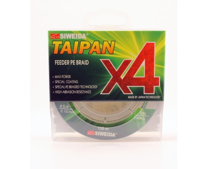 Шнур плетеный SIWEIDA "TAIPAN FEEDER BRAID X4" 0,23мм  135м (#2.0, 30lb, 13,60кг, dark green)