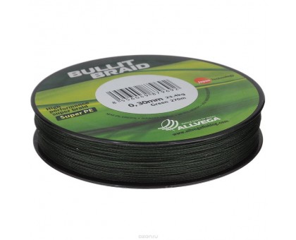 Шнур плетёный ALLVEGA "Bullit Braid" 270м 0,10мм (5,5кг) Темно-зеленый, 270