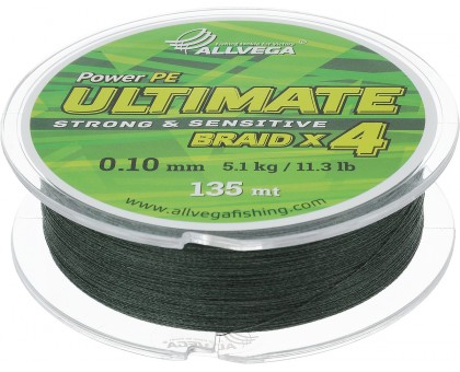 Шнур плетёный ALLVEGA "Ultimate" 135м 0,20мм (12,7кг) Темно-зеленый, 135