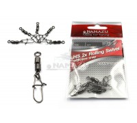 Вертлюг двойной с застежкой Namazu HS 2X ROLLING SWIVELS WITH NICE SNAP, цв. BN, р. 5, test-15 кг (уп.5 шт)/1500/