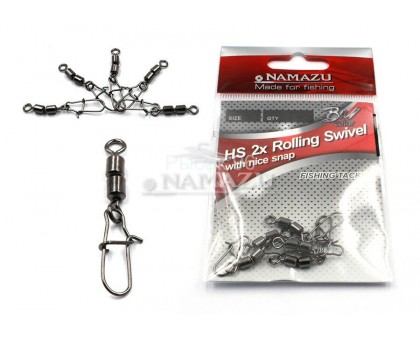 Вертлюг двойной с застежкой Namazu HS 2X ROLLING SWIVELS WITH NICE SNAP, цв. BN, р. 5, test-15 кг (уп.5 шт)/1500/