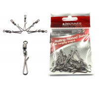 Вертлюг с форелевой заст. Namazu ROLLING RIBBED SWIVEL WITH HANGING SNAP-A, цв. BN, р. 6, test-19 кг (уп.10 шт)/1500/