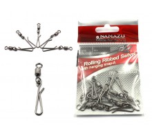 Вертлюг с форелевой заст. Namazu ROLLING RIBBED SWIVEL WITH HANGING SNAP-A, цв. BN, р. 8, test-12 кг (уп.10 шт)/1500/